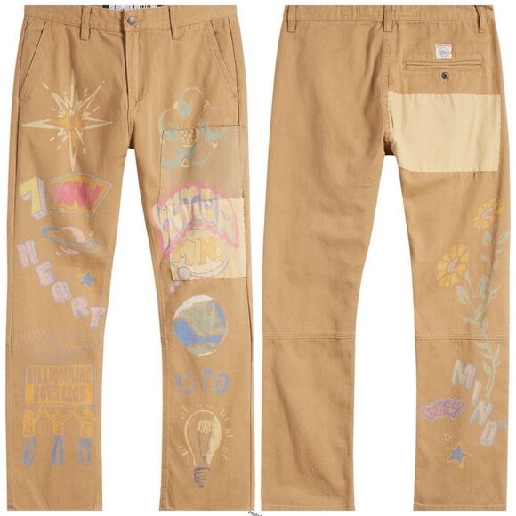 Billionaire Boys Club Tan Wordly Stenciled Flat Front Chinos size 40 - Picture 3 of 10